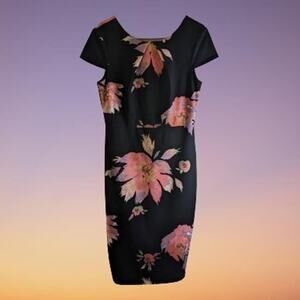 Jax Black Label10 cap sleeves multi color floral pencil dress. Polyester blend